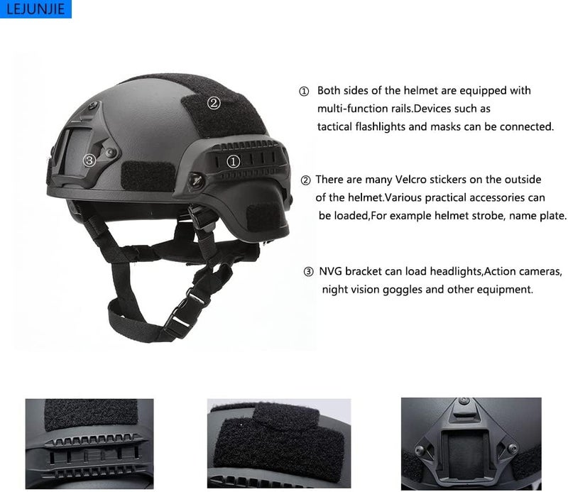 LEJUNJIE MICH Airsoft Helmet and Detachable Full Face Airsoft Mask Goggles with NVG Mount and Side Rail for Paintball-Hunting and Outdoor Activities - Image 2